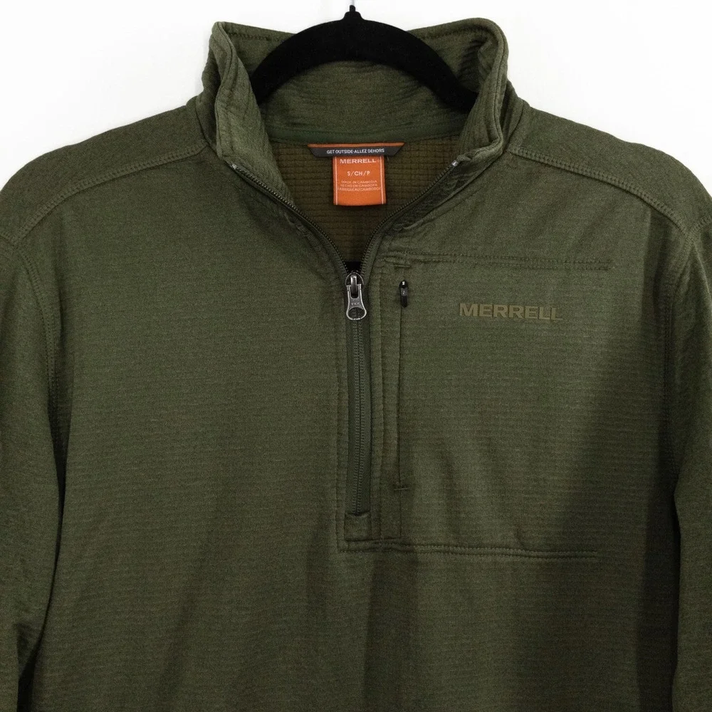 Merrell Quarter Zip Pullover Men's Small Olive Performance‎ Stretch Hiking NWOT
